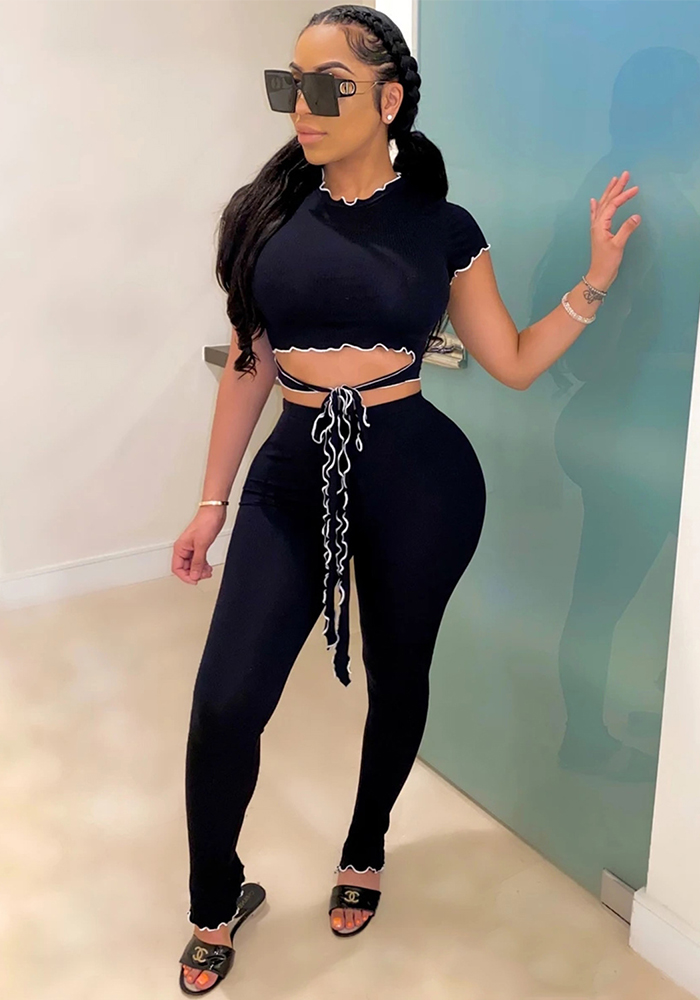 Women Sexy Short-Sleeved Top and Pant Two-Piece Set