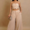 Women sexy sretchy strapless vest and wide-leg pants two-piece set