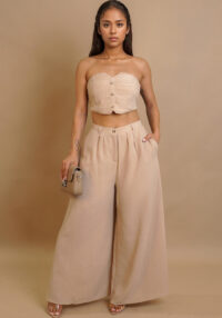 Women sexy sretchy strapless vest and wide-leg pants two-piece set