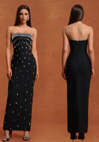 Women Sexy Strapless Beaded Backless Dress