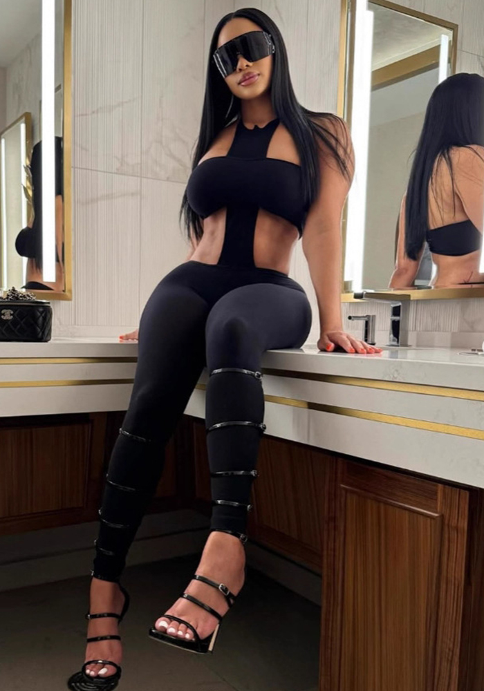 Women Sexy Strapless Halter Neck Top and Pants Two-Piece Set