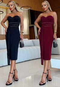 Women Sexy Strapless Lace-Up Dress