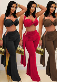 Women Sexy Summer Strapless Lace-Up Two-Piece Set