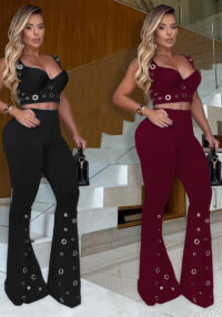 Women Sexy Top and Wide-Leg Pants Two-Piece Set