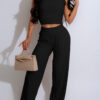 Women Sexy Vest Pleated Pants Two Piece Set