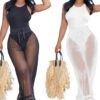 Women Sleeveless Sexy Cutout Pants Mesh Two-Piece Set