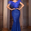 Women Sleeveless V-Neck Lace Formal Party Sequin Fishtail Evening Dress