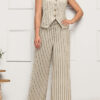Women Sleeveless Vest Top Striped Wide Leg Pants Two-Piece Set