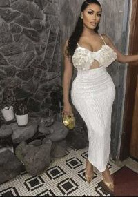 Women Soid Strapless Sling Sexy Hollow Dress