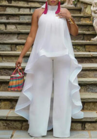 Women Solid Career Strapless Dress and Pants Two-piece Set