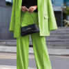 Women Solid Long Sleeve Suit and Wide Leg Pants Two Piece Set