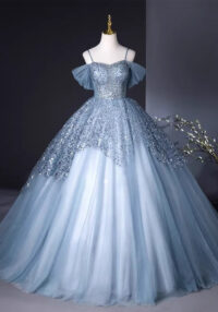 Women spring Off Shoulder annual meeting colored yarn evening dress(Processing time need 3-6 days)