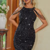 Women spring/summer Halter neck sexy crystal tassel sequined bodycon dress