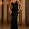Women Strappy V-Neck Sequined Bodycon Formal Party Mermaid Evening Dress