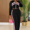 Women Style Street Zipper Contrast Patchwork Top and Pant Set