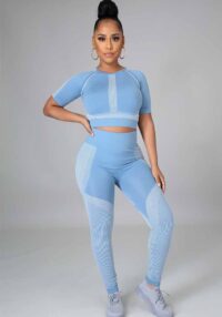 Women Summer Printed Short Sleeve Yoga Two-piece Set