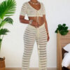 Women summer round neck casual sleeveless knitting top and pant two-piece set