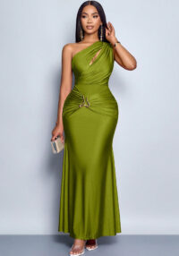 Women Summer Sexy Backless One-Shoulder Solid Sleeveless Dress