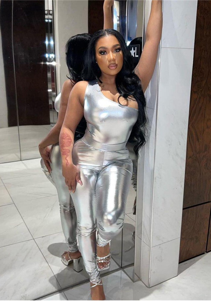 Women summer sexy one-shoulder Top jumpsuit and trousers two-piece set