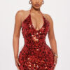 Women Summer Sexy Sequin Halter Neck Backless Party Bodycon Dress