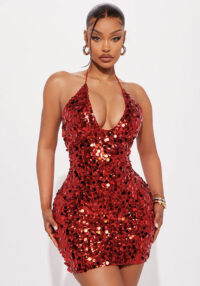 Women Summer Sexy Sequin Halter Neck Backless Party Bodycon Dress