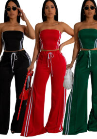 Women Summer Sexy Strapless Top and Two-Piece Pants Set