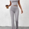 Women Summer Solid Casual Crop Top and Pant Two-piece Set