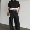 Women Summer Solid Round Neck Short Sleeve Top and Casual Wide Leg Pants Two-Piece Set