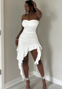 Women Summer Strapless Off-Shoulder Ruffle Edge Dress