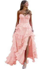 Women suspender Strapless Spring Summer sexy slit party ball Cascading Ruffles Evening Dress(Processing time need 3-6 days)