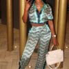 Women Trendy Casual Print Top and Pants Two-Piece Set