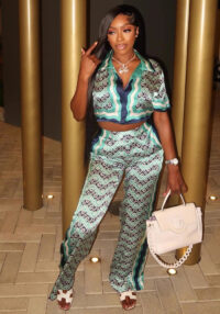 Women Trendy Casual Print Top and Pants Two-Piece Set