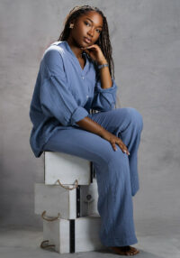 Women Turndown Collar Long-Sleeved Shirt and Pants Two-Piece Set