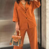 Women Turndown Collar Shirt and Pant Two-Piece Set