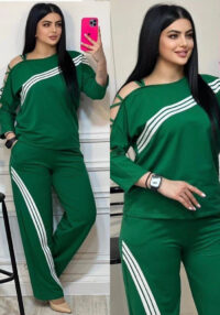 Women Twill color matching Casual Top and trousers Two Piece Set