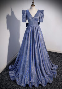 Women V-neck starry sky gradient blue evening dress(Processing time need 3-6 days)