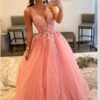Women V Neckace Applique Formal Party Dress