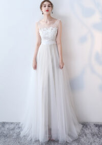 Women wedding dress white small trailing evening dress(process time 3-6 days)