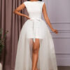 Women White Lacemesh Lace-Up Sleeveless Sexy Backless Party Dress