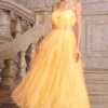 Women yellow suspender Strapless diamond irregular mesh elegant dinner dress