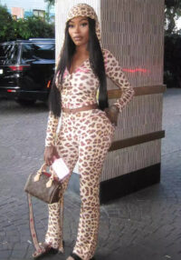 Women's Autumn Leopard Print Hooded Top and Pants Set