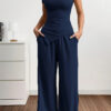 Women's Casual Career Solid Color Asymmetric Top and Pants Two-Piece Set
