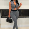 Women's Casual Sexy Knitting sleeveless Crop top High Waist Pants Two-piece Set