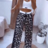 Women's Casual Sleeveless Solid Top Leopard Print Pants Two-Piece Set