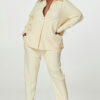 Women's Casual Solid Turndown Collar Shirt Plus Size Pants Set