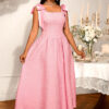 Women's Elegant Bow Lace-Up Rose Jacquard High-Waist A-Line Formal Party Gown