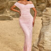 Women's Elegant Fashion Lace Off-Shoulder Slit Long Party Evening Gown