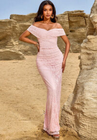 Women's Elegant Fashion Lace Off-Shoulder Slit Long Party Evening Gown