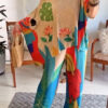Women's Fashion Animal & Floral Print Bat Sleeves Loose Top Wide-Leg Pants Set