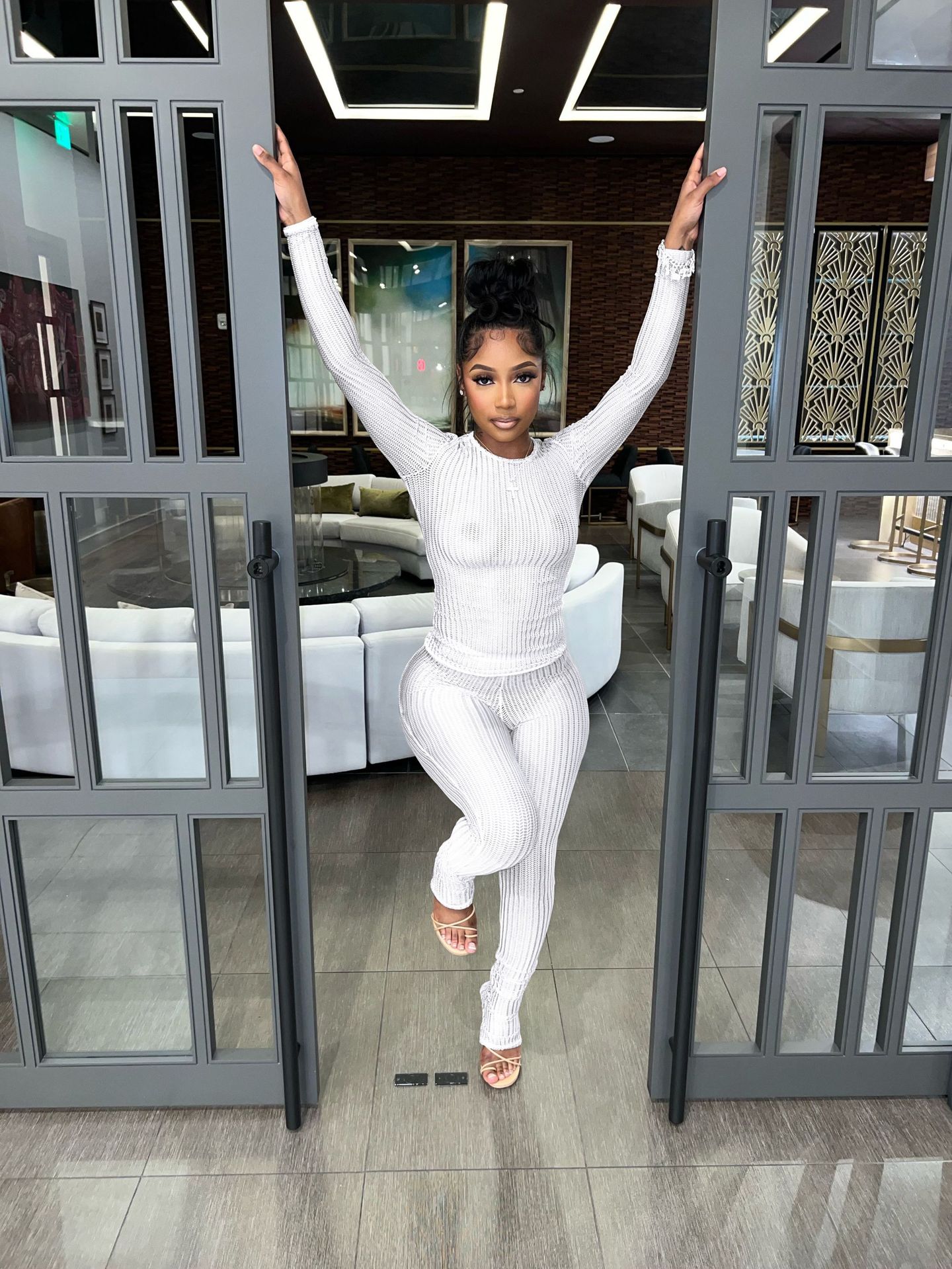 Women's Fashion Casual Sexy Hollow Round Neck Two-Piece Pants Set